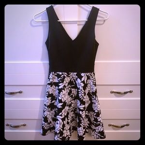 Solid and floral black and white dress